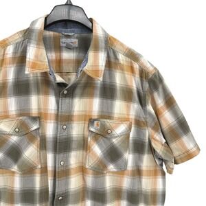 Carhartt Relaxed Fit Plaid Snap‎ Buttons SS Shirt Workwear Button Up Mens 3XL
